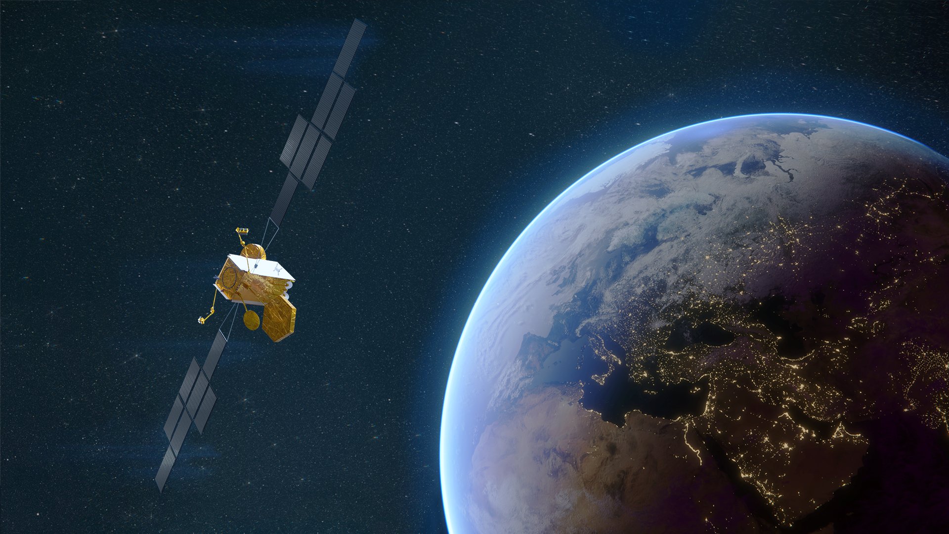 Satelita Skynet 6A na orbicie, wizja artysty (Źródło: Airbus)