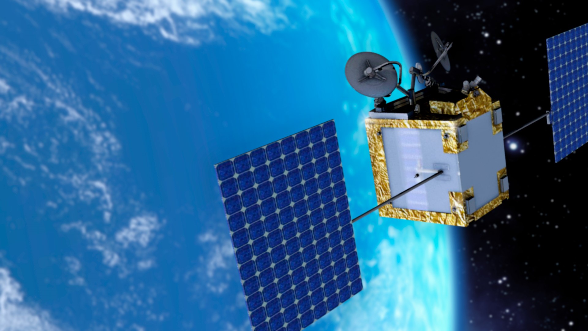 Wizualizacja przedstawiająca satelitę OneWeb na orbicie (Źródło: OneWeb)